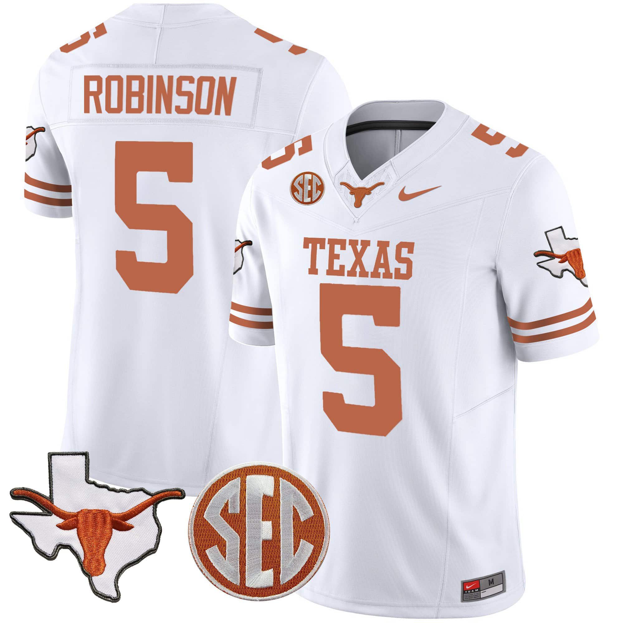 Men Texas Longhorns #5 Robinson White 2024 Nike State Map & SEC Patch Vapor NCAA Jersey->indianapolis colts->NFL Jersey